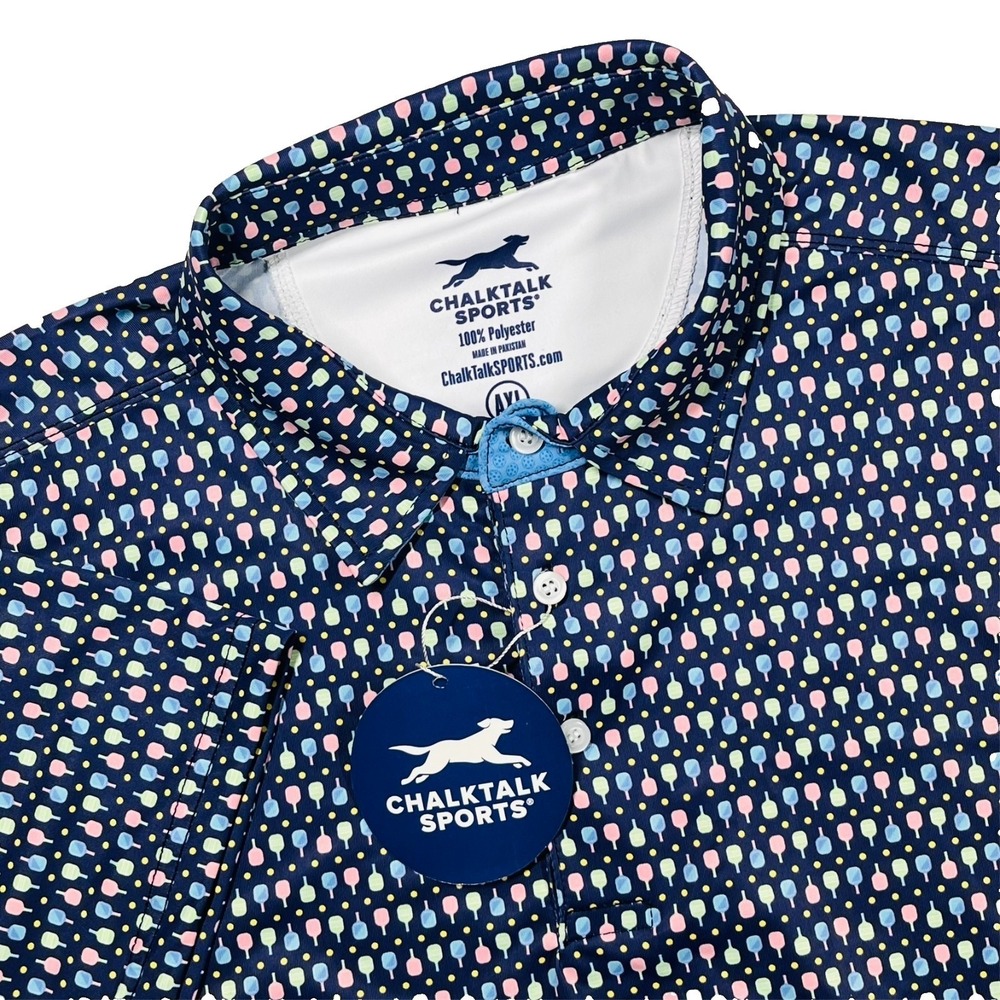 ChalkTalk Sports Polo Mens XL Navy Blue Pickleball Print Performance Golf Shirt